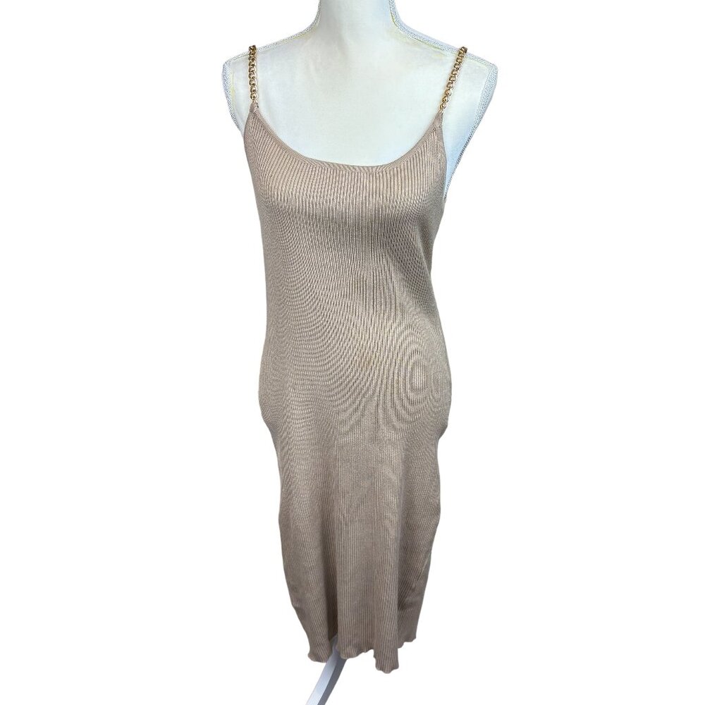 Ribbed knit sleeveless dress with gold chain straps, size Small, bodycon, sexy